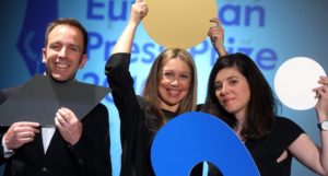 Raquel Moleiro, Hugo Franco, Joana Beleza, winners of the innovation award